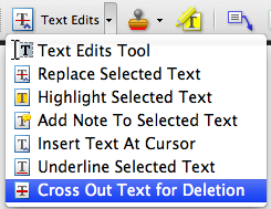 The text edits options on the Acrobat PDF comments and markup toolbar.