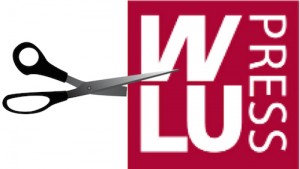 scissors cutting into WLU Press logo