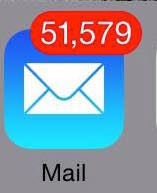 Email in box with 51,579 unread messages