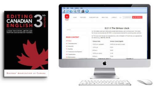 cover of Editing Canadian English, 3rd edition and the online interface