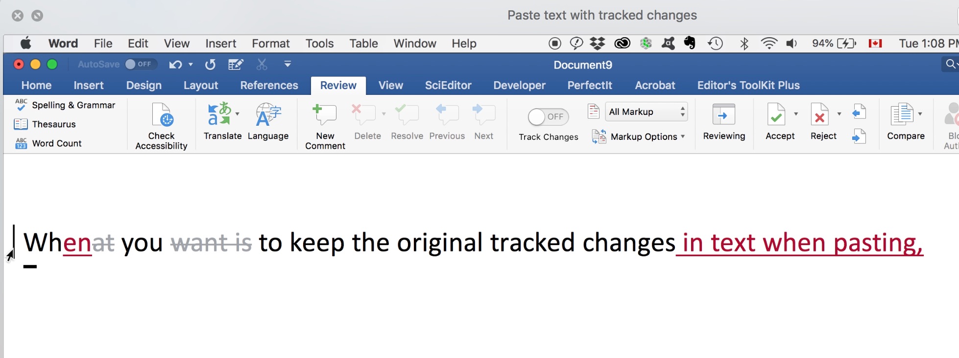 Keep the Tracked Changes in Pasted Text